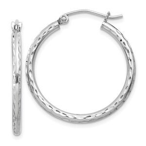 2mm Diamond Cut, Polished Sterling Silver Hoops - 25mm (1 Inch)
